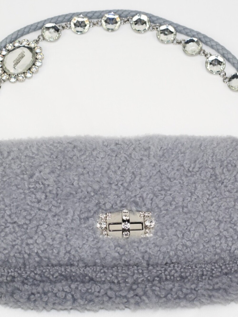 Miu Miu Miu Crystal Light Blue Shearling Fur Shoulder Bag 5BD233 Two Straps